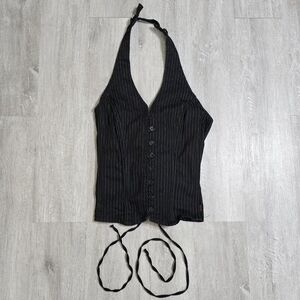 Vintage Y2K Tripp NYC Pinstripe Halter Corset Black Top Grunge Goth Emo Large